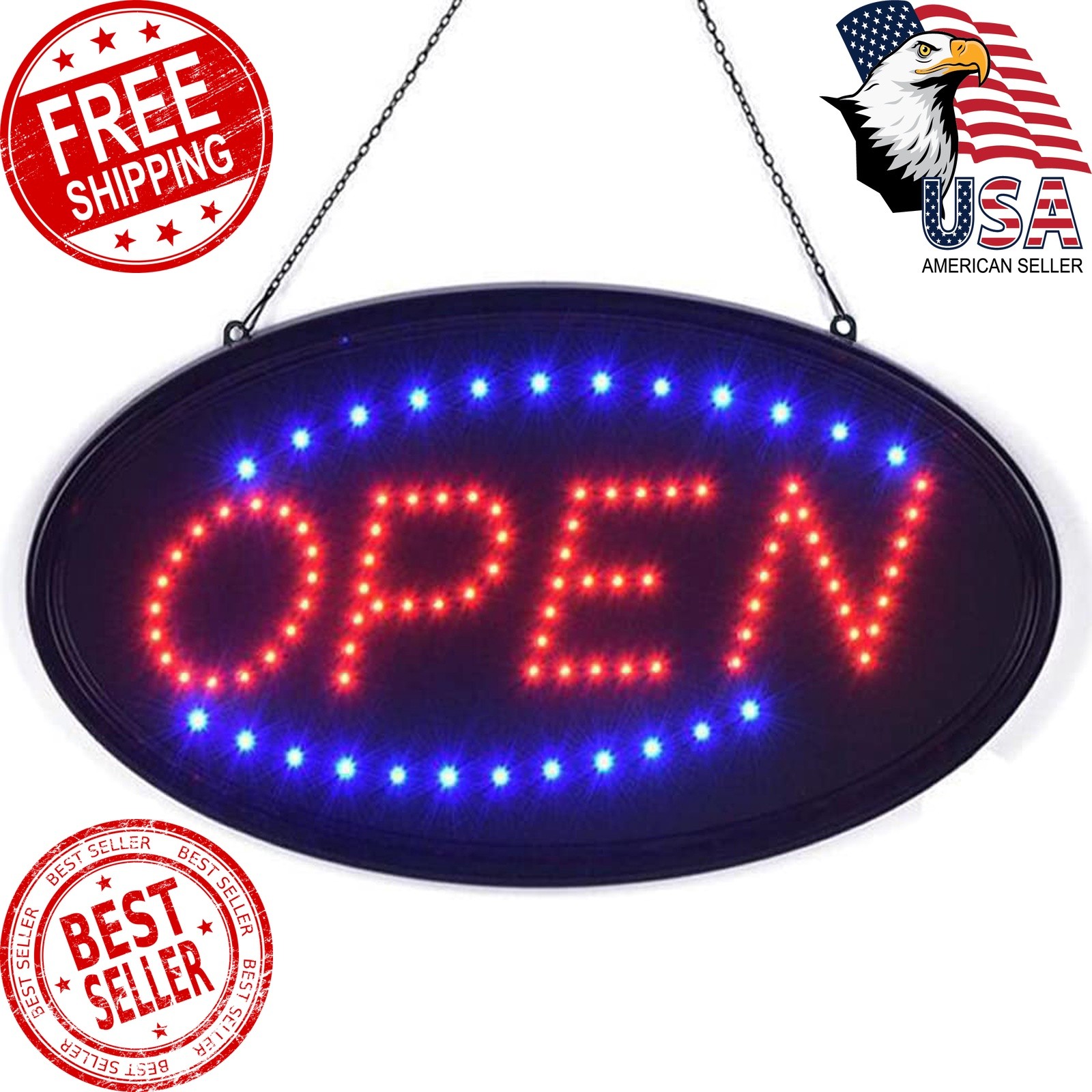 KEBE LED Open Sign 19&Prime;x10&Prime; Flashing Light