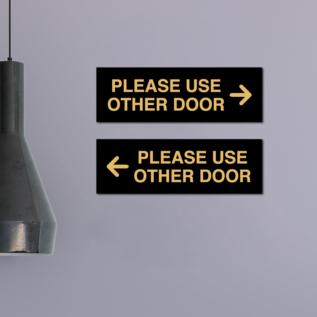 All Quality PLEASE USE OTHER DOOR Sign – (2 Pack) (Black) – Small 2&Prime; x 6&Prime;