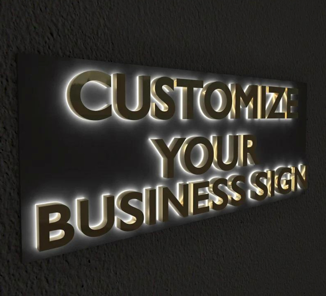 Custom Business 3D Metal Signage LED Backlit Stainless Steel Company Logo Signs