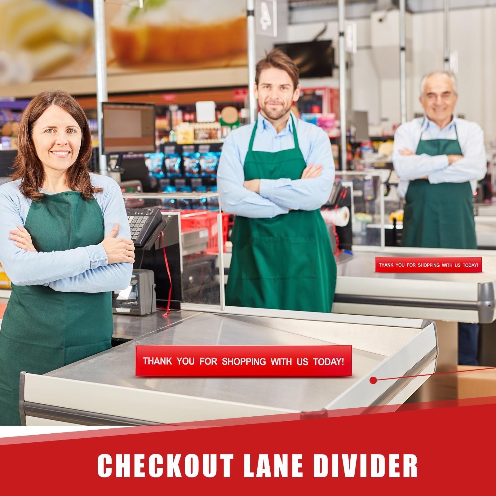 2 PCS Checkout Lane Divider Cash Register Thank You Red Resin 16×1 Inch