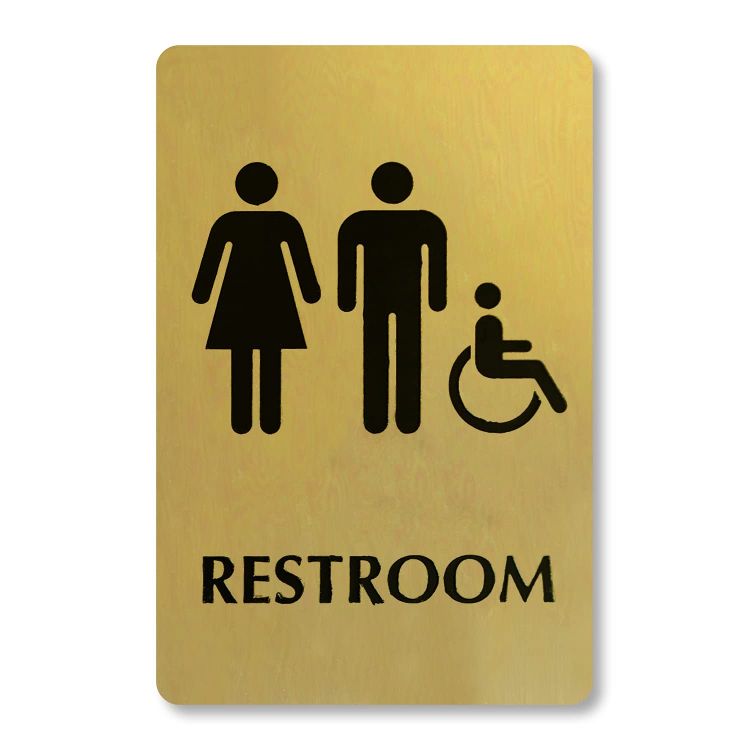 6×9 Inch Unisex Restroom Sign Handicap Brass Metal Door Mount Gold Black