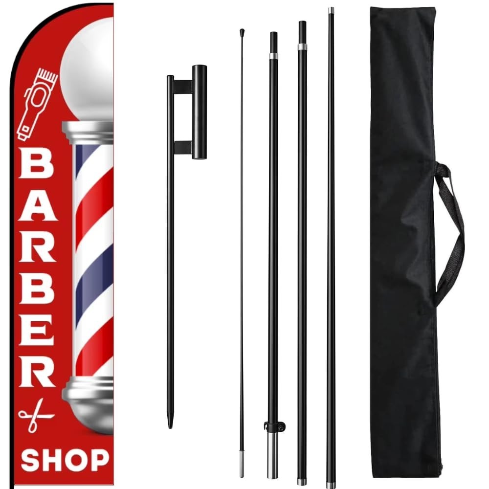 15ft Barber Flag for Outdoor Advertising, Eye-Catching Feather Banner, Salon Sig