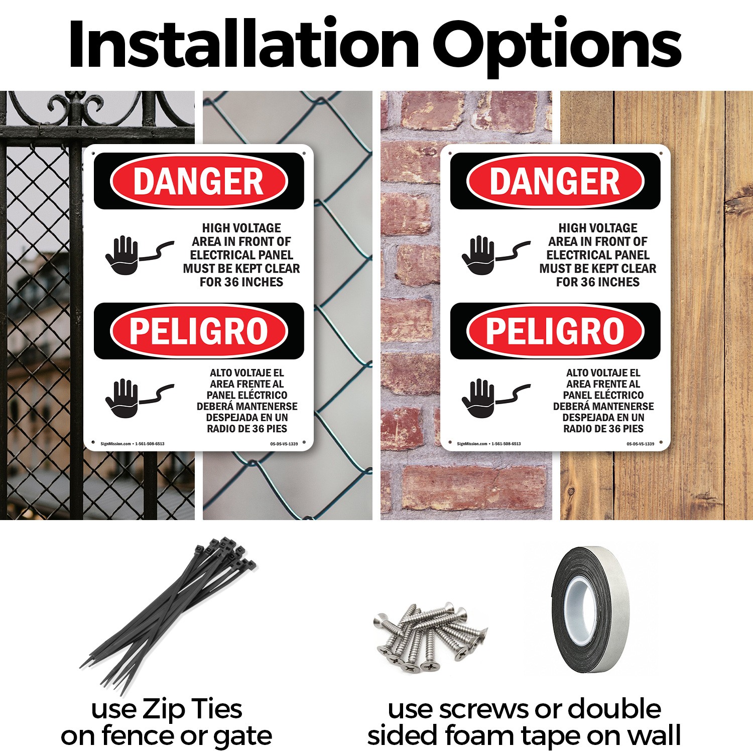 Voltage Electrical Panel 36 Inches Bilingual OSHA Danger Sign, Decal 5/10 Pack