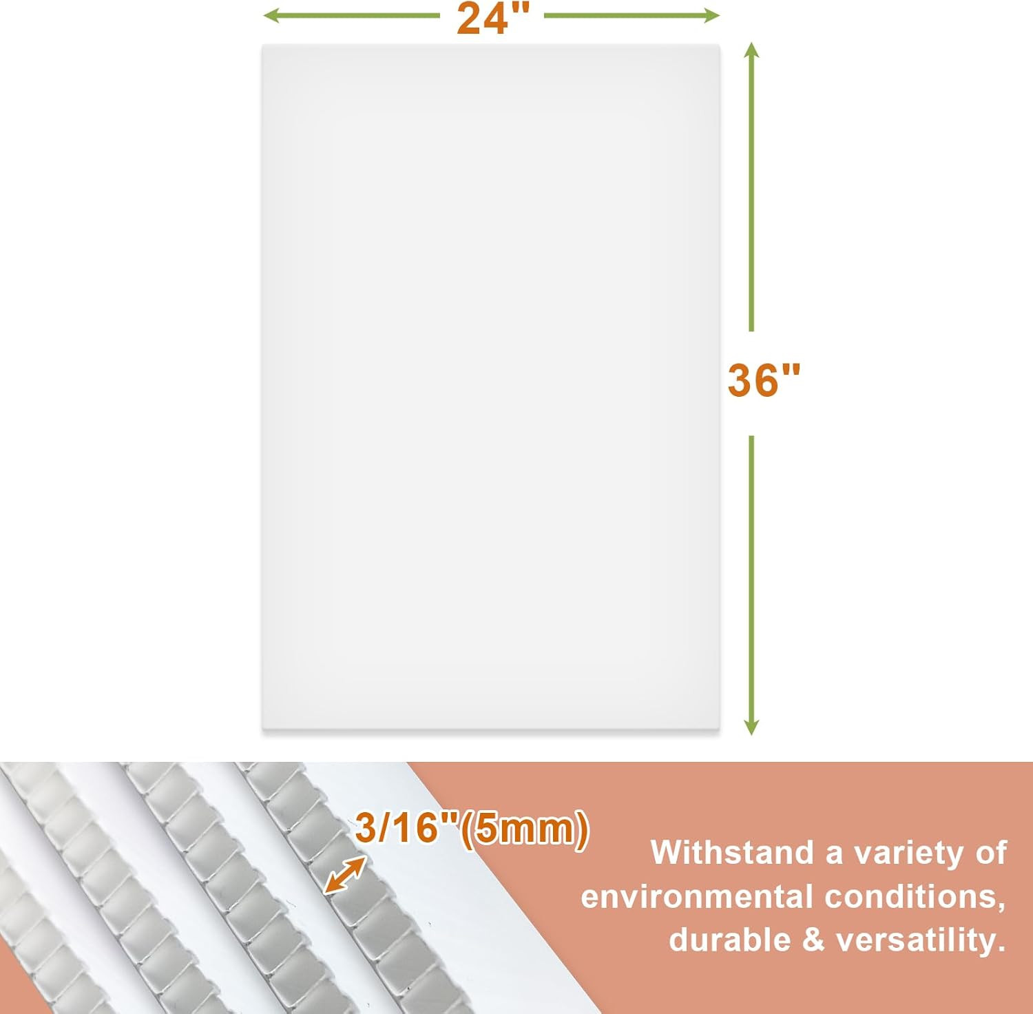 24X36 Corrugated Plastic Board, 3 Pack Coroplast Plastic Sheet, 3/16 Inch Thick
