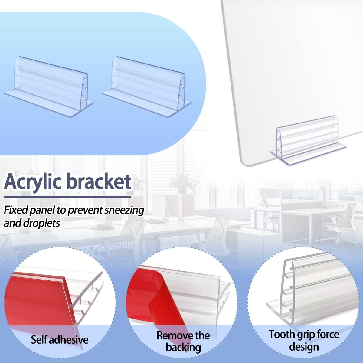 6Pcs Sneeze Guard Holder, Self Adhesive Acrylic Panels Holder 1/8&Prime; to 1/4&Prime; Thick