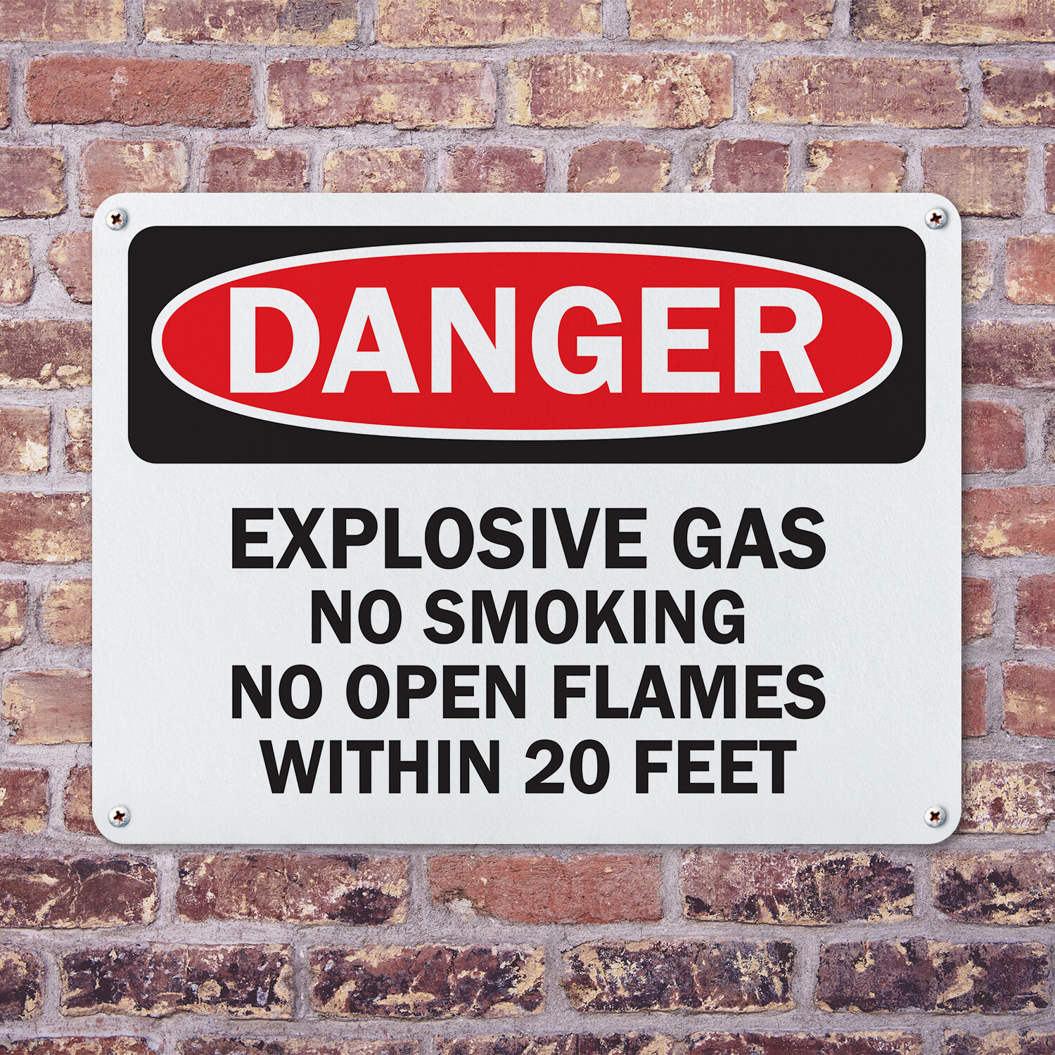 (2 Pack) Explosive Gas No Smoking or Open Flames Within 20 Feet OSHA Danger Sign