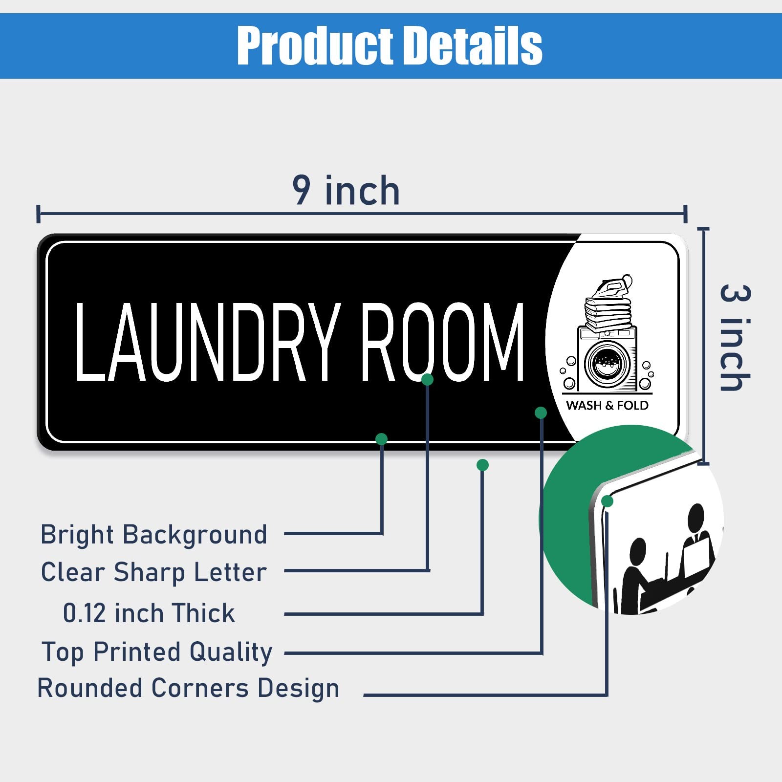 9×3 Inch Laundry Room Sign Acrylic Self-stick Door Wall Signage Black White