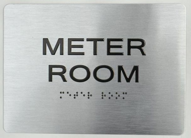 Meter Room Sign With Braille and Raised Letters (Aluminum, Silver, Size 5X7)