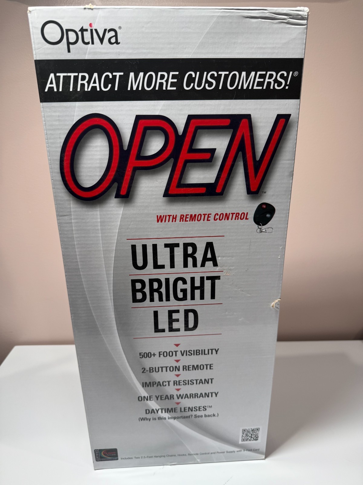 New Open Box Optiva 19.5&Prime; Ultra Bright LED OPEN Sign with Remote Control