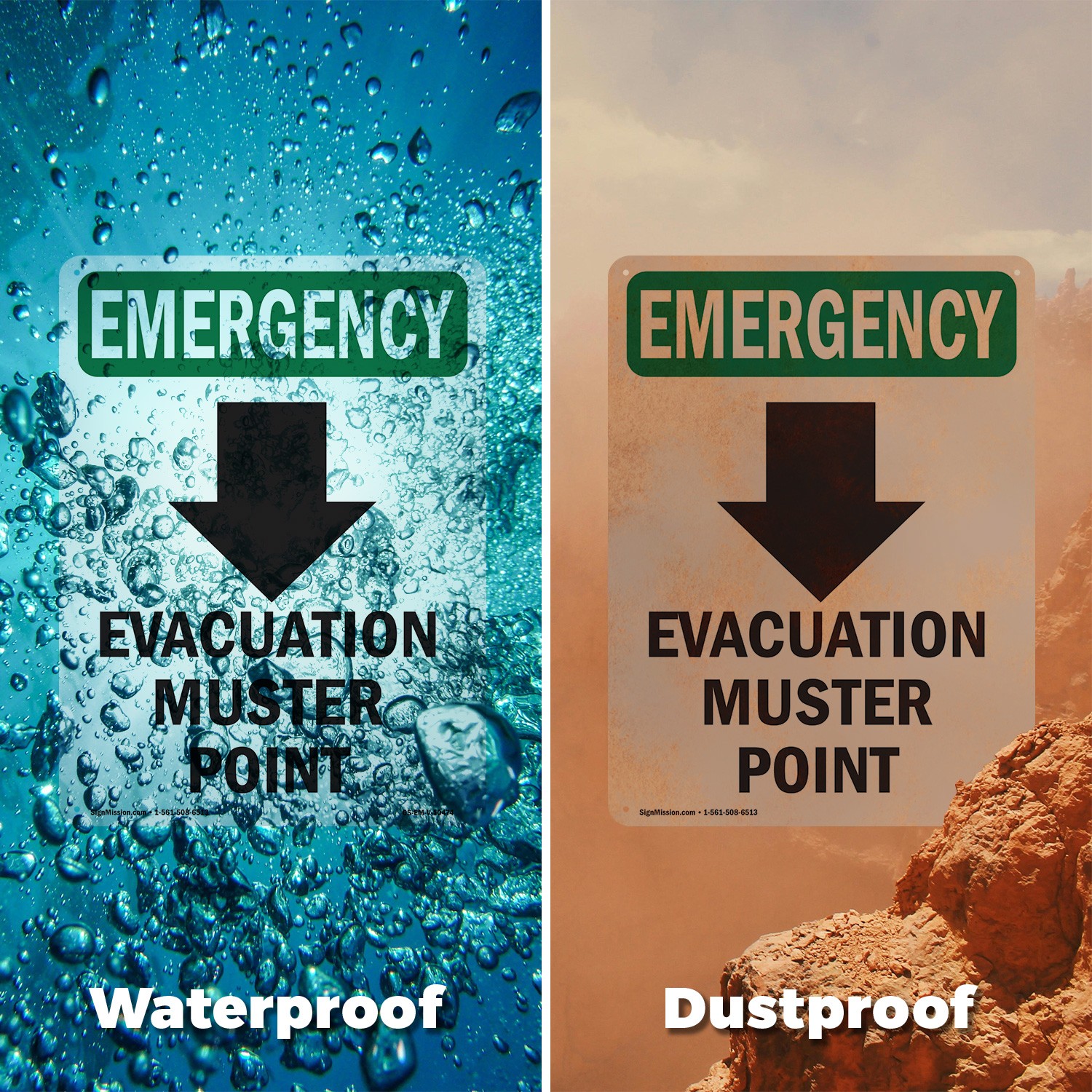 Evacuation Muster With Symbol OSHA Emergency Sign Metal, Decal – 5 or 10 Pack