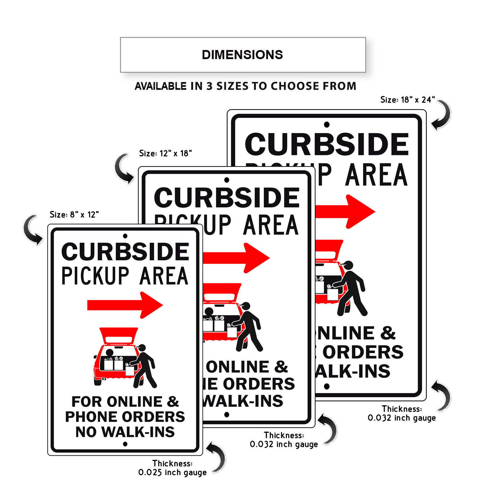 Curbside Pickup Right Side Area For Online & Phone Orders Aluminum Metal Sign