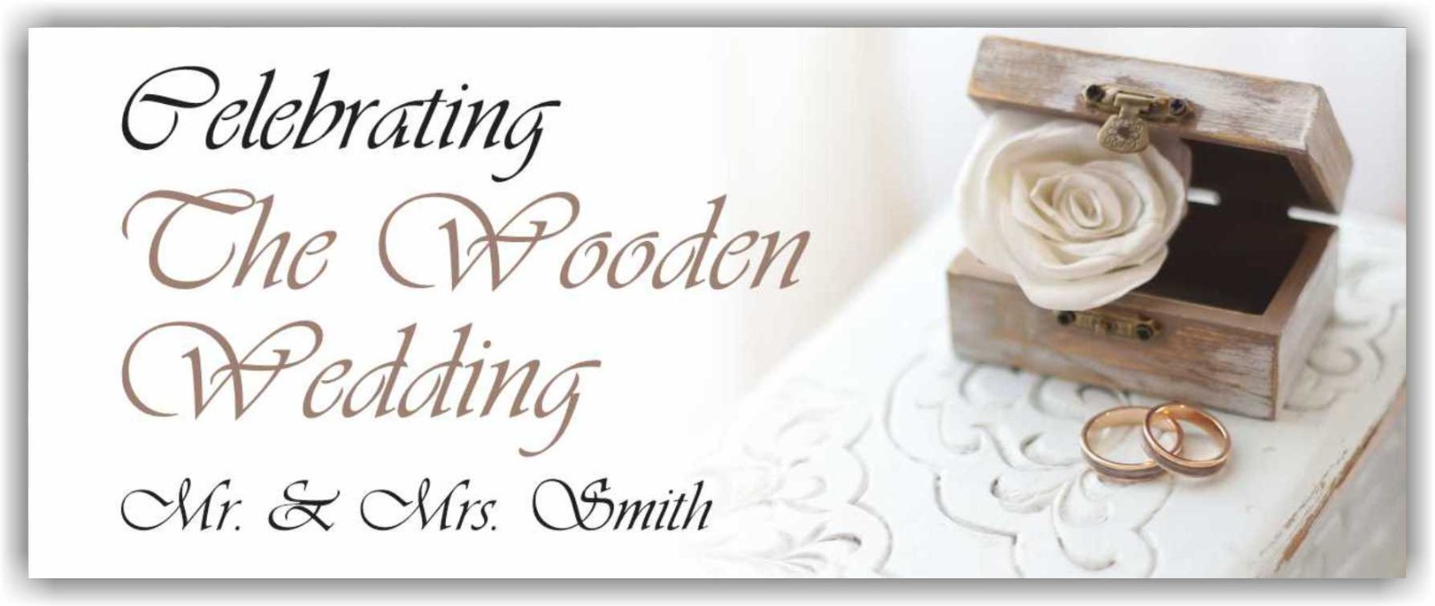 Celebrating The Wooden Wedding Advertising Banner Vinyl Mesh Sign Custom Name