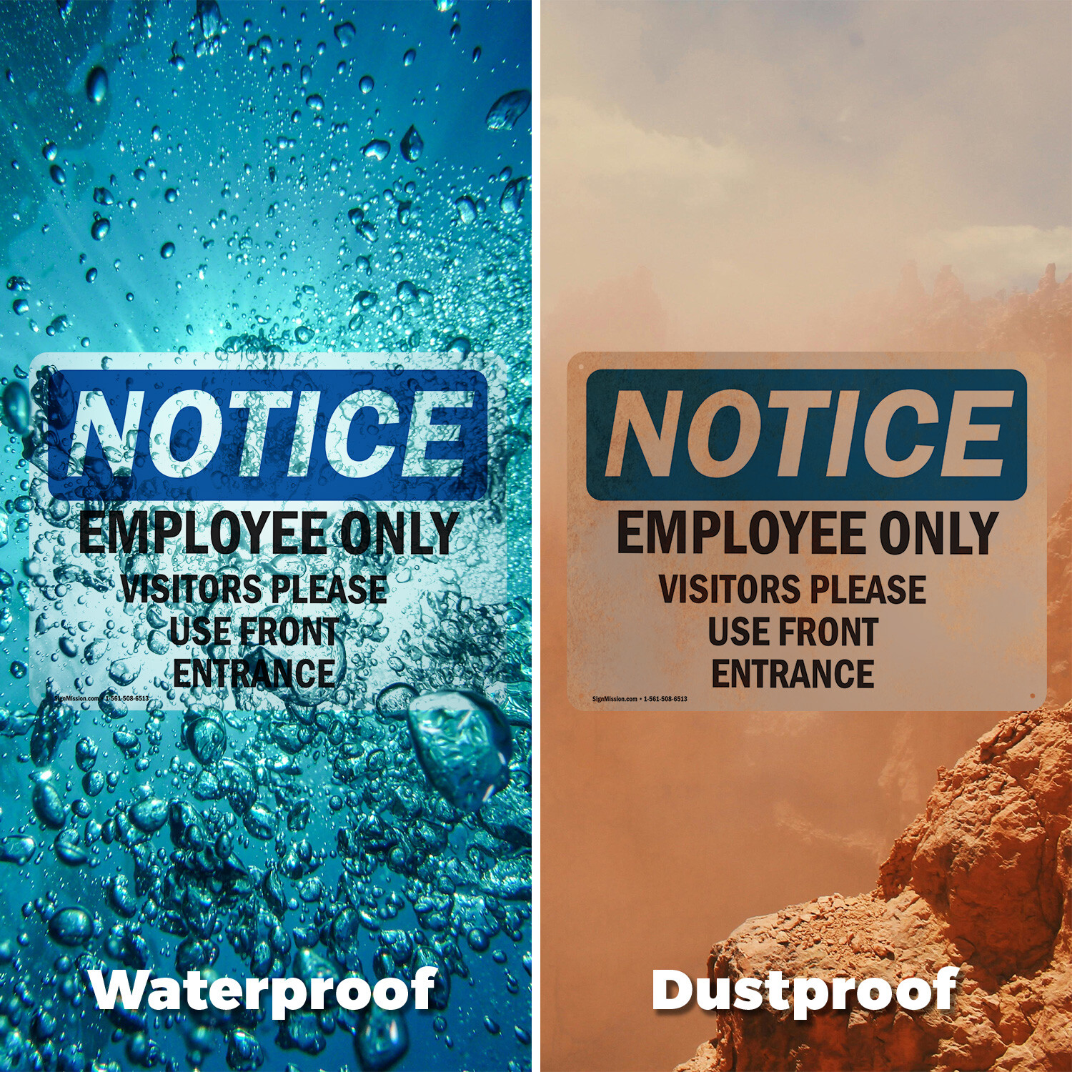 (2 Pack) Employees Only Visitors Please Use Front Entrance OSHA Notice Sign