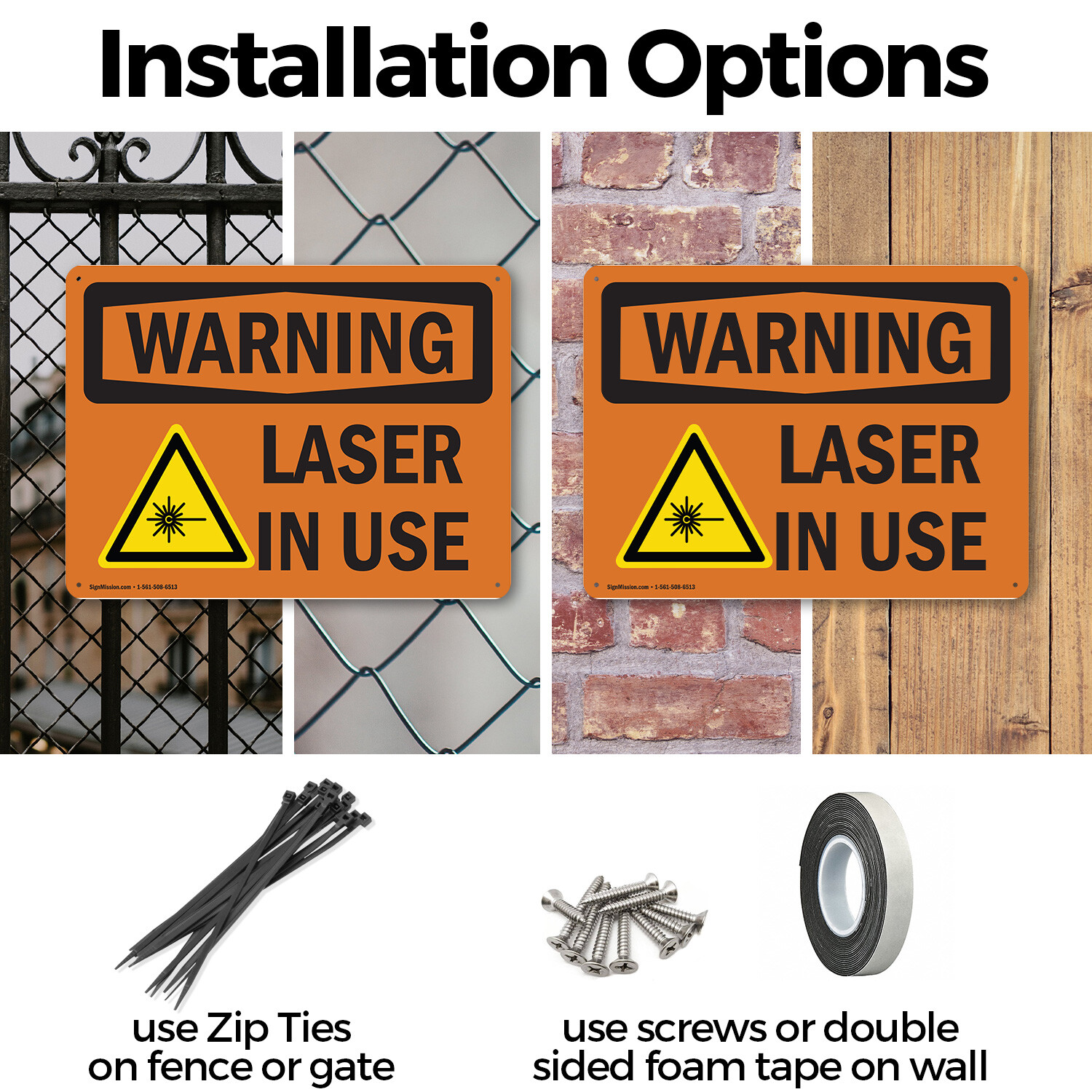 (2 Pack) Laser In Use OSHA Warning Sign Decal Metal Plastic