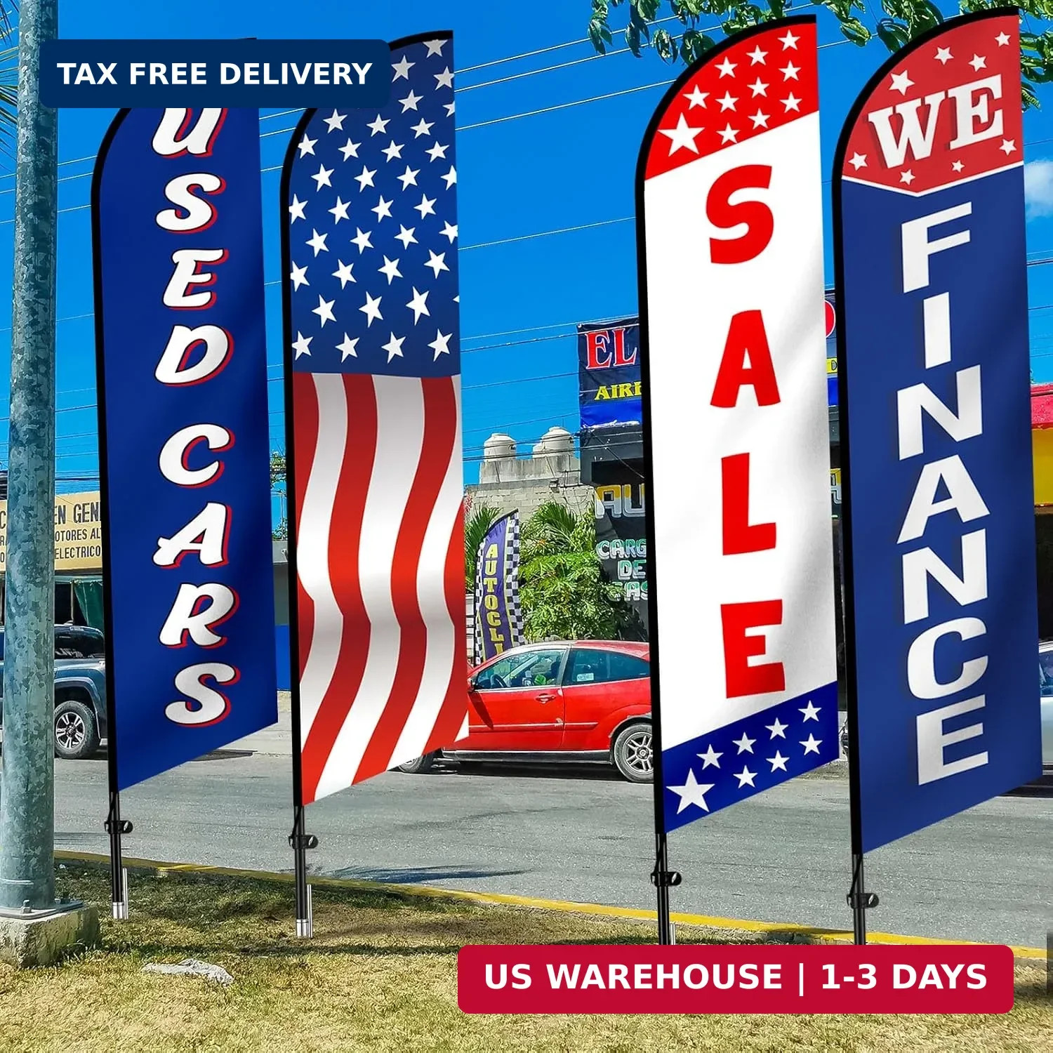 Used Car Flags 4 Pack 12ft Windless Auto Swooper Car Lot Feather Flags for
