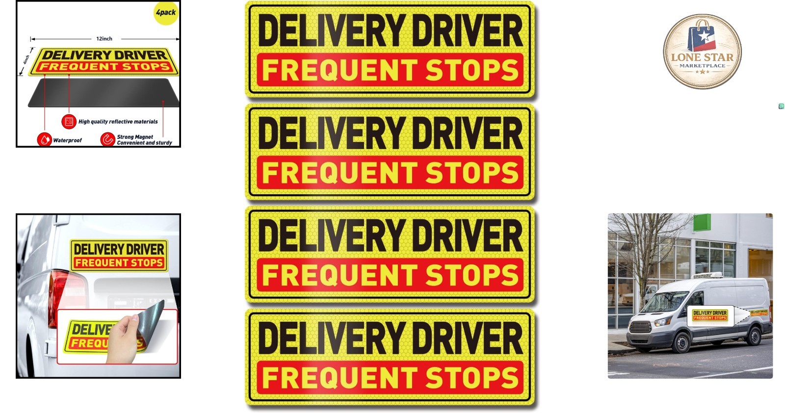 4-Pack Reflective Magnetic Delivery Warning Signs 12×4 Inches for Vehicle Safety