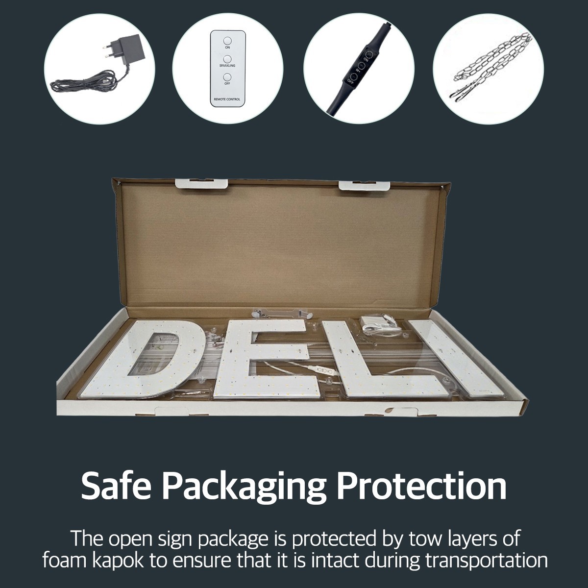 EPL Signs DELI White LED Sign Business 10&Prime;x28&Prime; Remote 2G Blinking Mode
