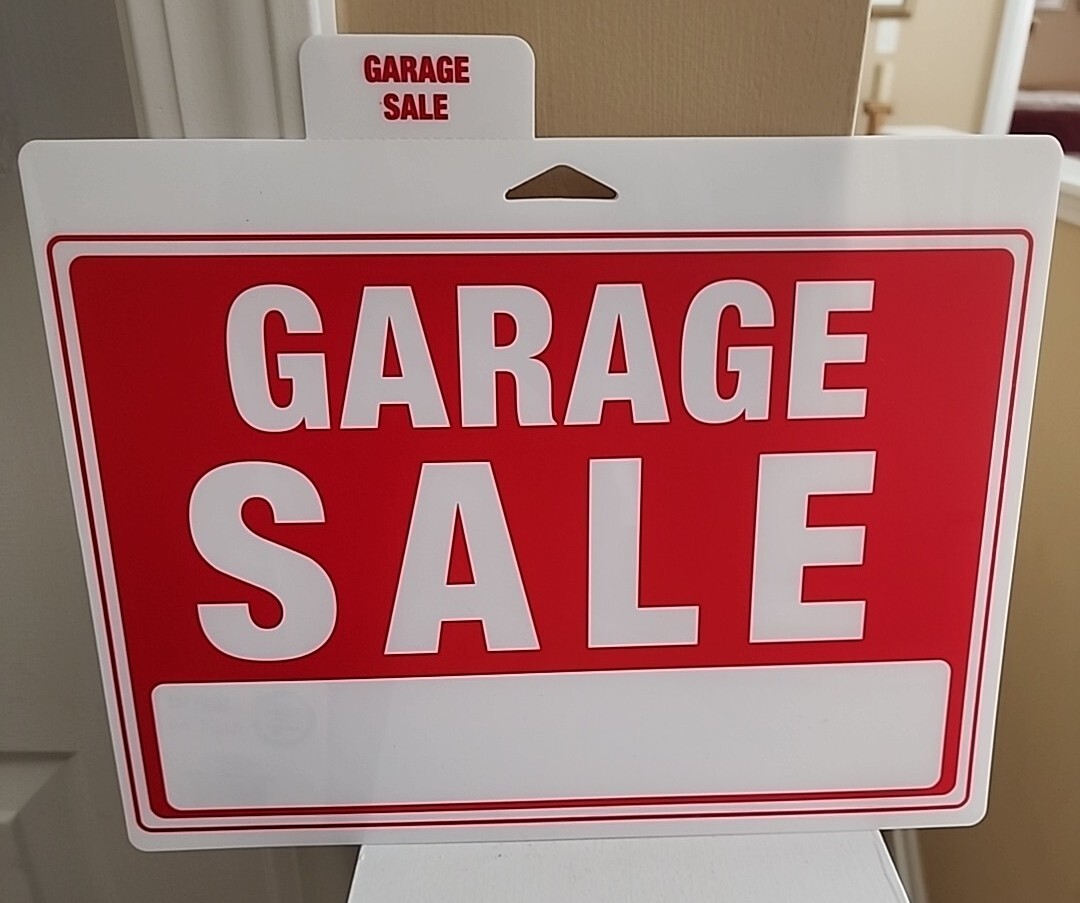 2 Pack Lot – Garage Sale Signs 9&Prime;x12&Prime; Durable Plastic Weatherproof Red/White New