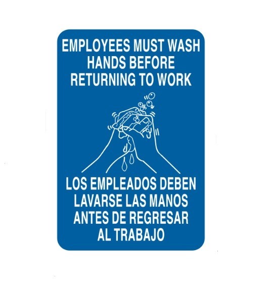 21-New Employees Must Wash Hands Sign 7×10 Plastic Adhesive (Brady 47643)