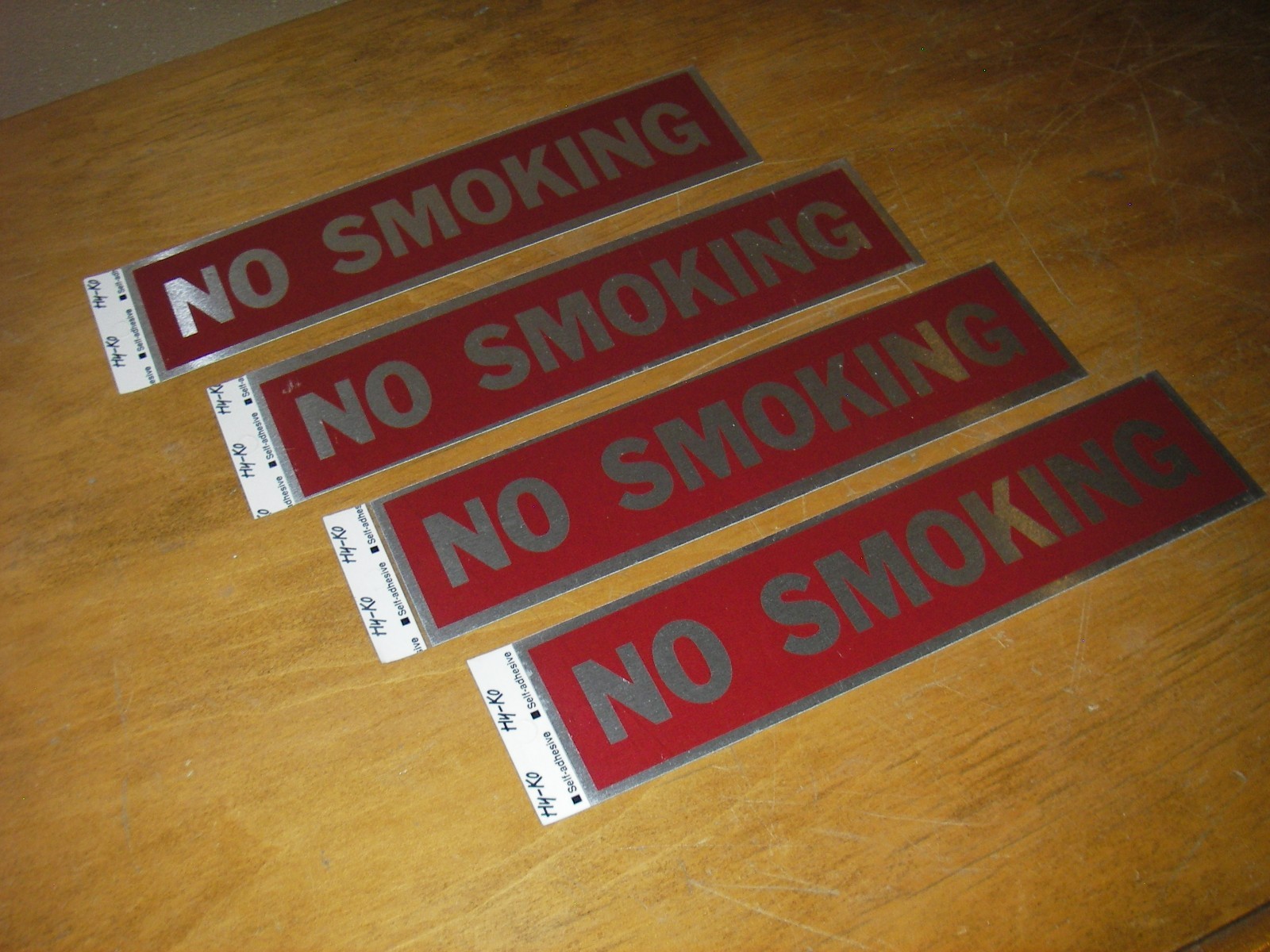 Lot-(4pcs): NO SMOKING SIGN Self Adhesive Aluminum Sticker 2&Prime; x 8&Prime;. HAZMAT.