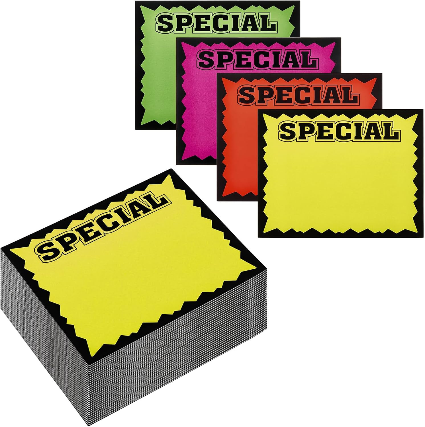 Eaasty 100 Pcs 5.5&Prime; X 7&Prime; Starburst Signs, Fluorescent Neon Special Retail Sign C