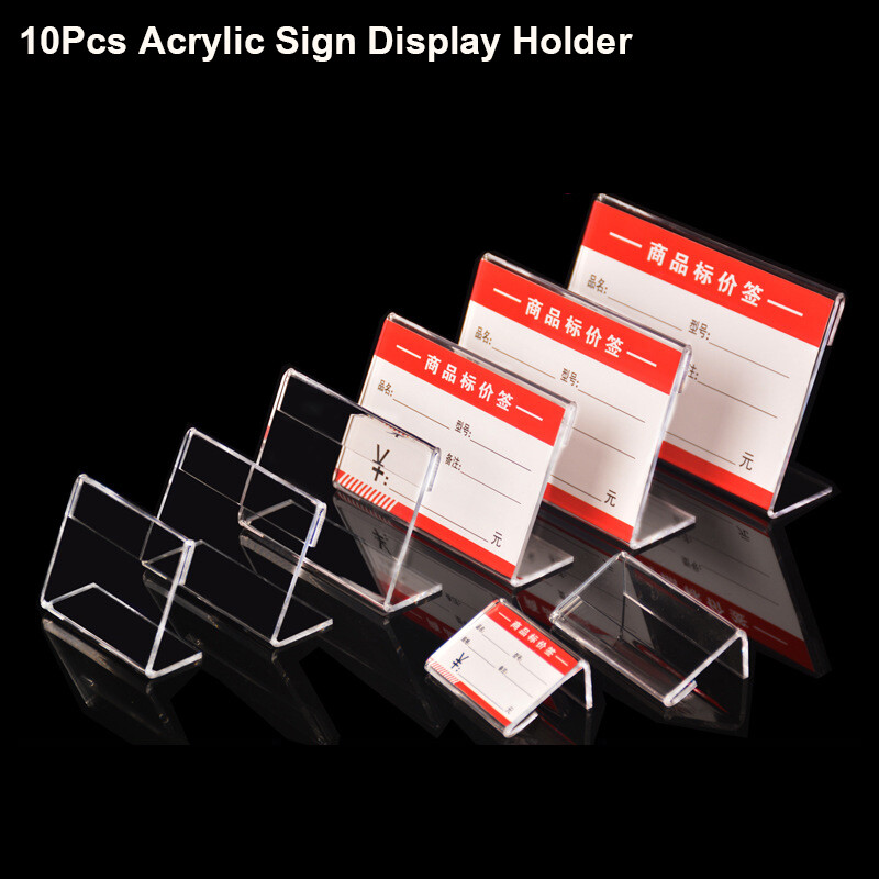 10pcs Acrylic Sign Display Holder Price Name Card Tag Label Stand Bracket Holder