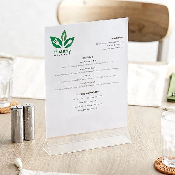 NEW Acrylic Restaurant Sign Holder 8 x 11 Inches, Clear Menu Stand, Vertical
