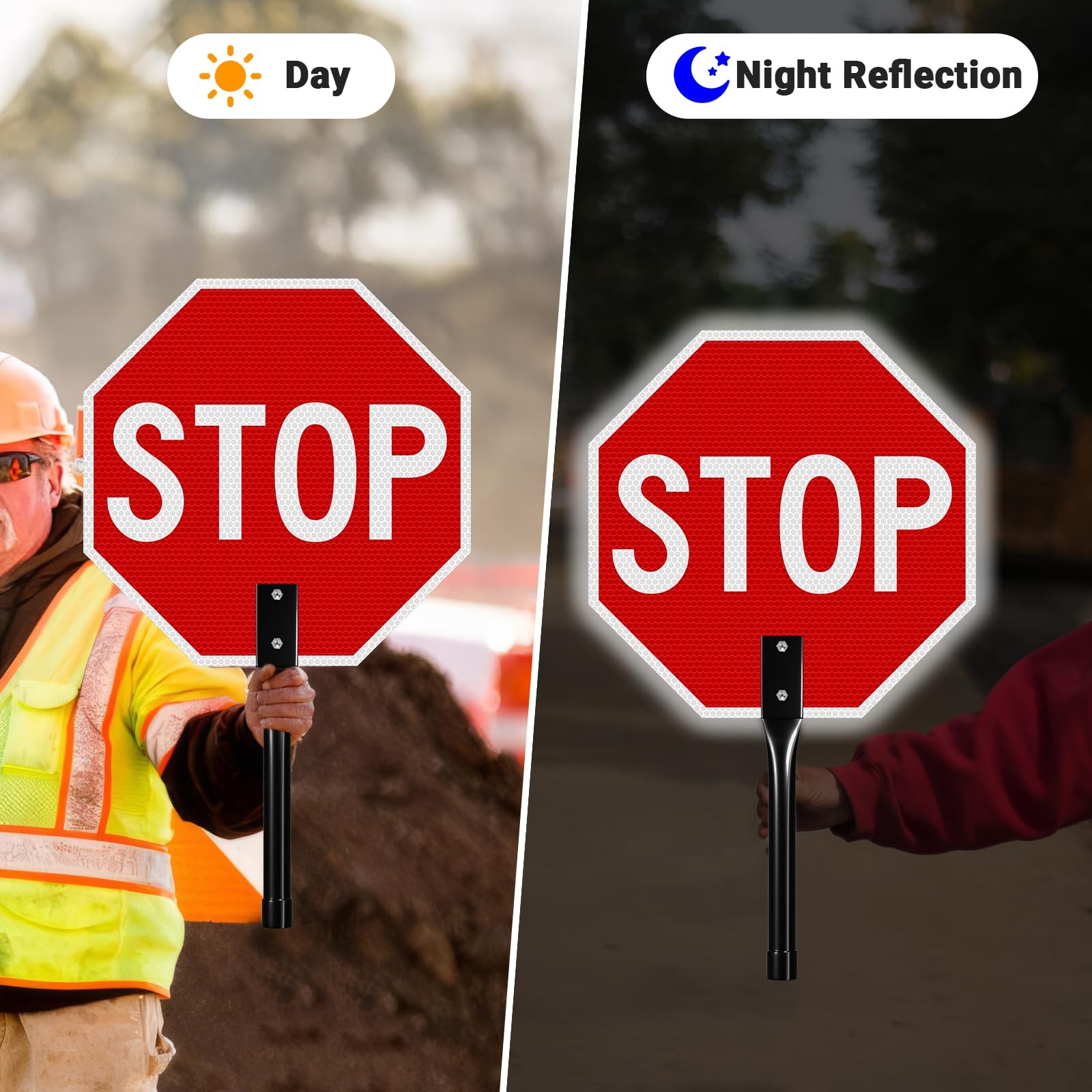 13×13 Inch Double Sided Stop/Slow Traffic Sign Aluminum Reflective With Handle