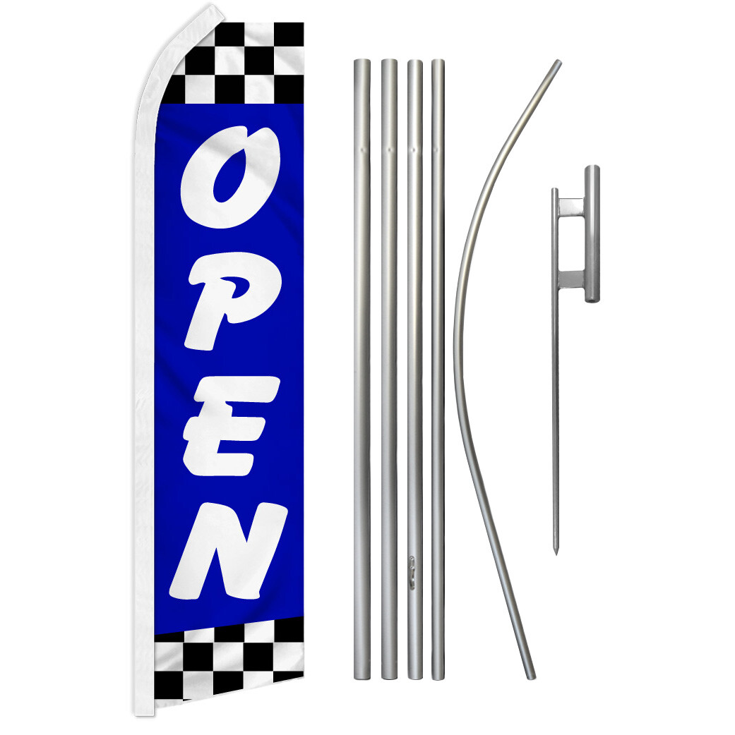 Open Swooper Flutter Feather Advertising Flag Kit Open Sign We&rsquo;re Open Blue