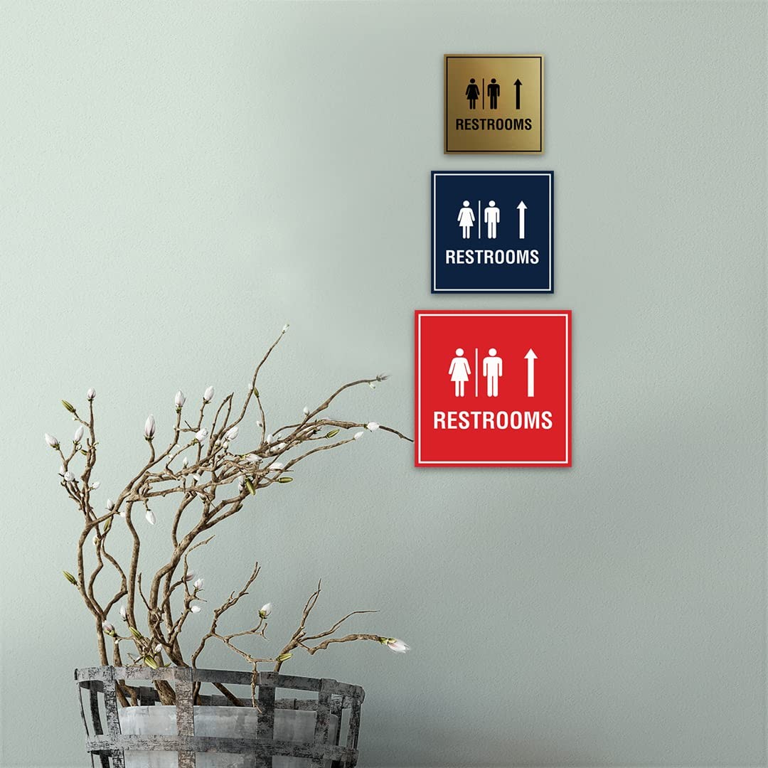 Square Restrooms Up Arrow Sign Black Medium 1 Pack Door Wall Plaque Decor