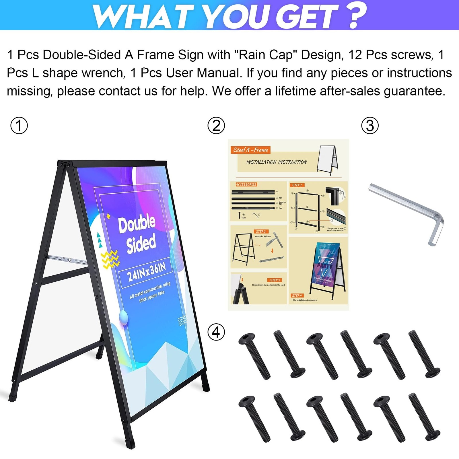 Heavy Duty A- Frame Sidewalks Poster stand 24 x 36 Inch Outdoor Sign Black Co…