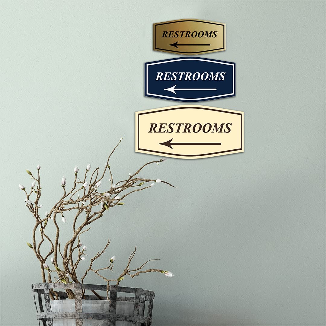 Fancy Restrooms Left Arrow Sign Black Gold Medium 1 Pack Door Wall Plaque