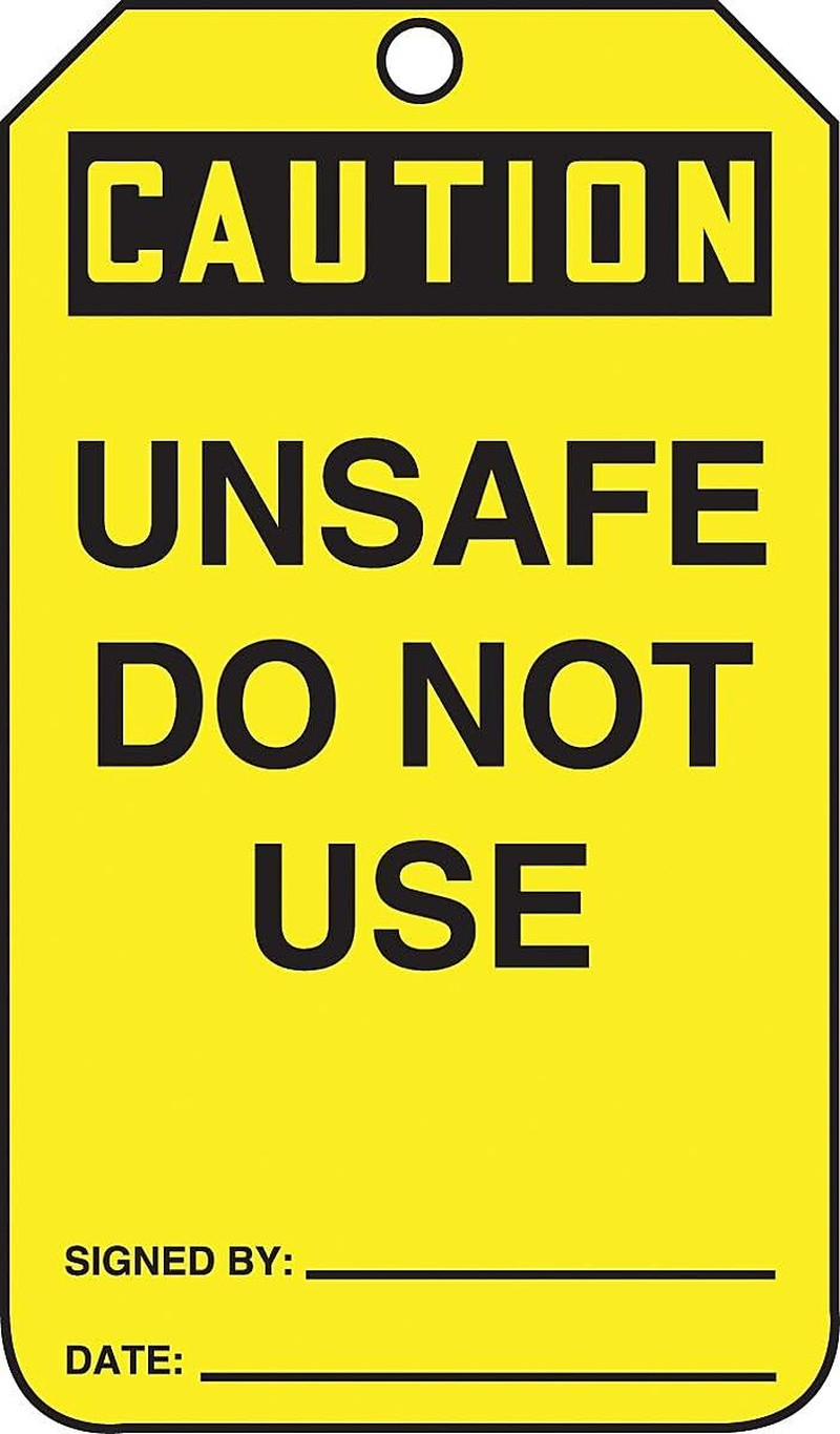 MDT626CTP Pf-Cardstock Safety Tag, Legend « Caution Unsafe Do Not Use », 5.75&Prime; Len