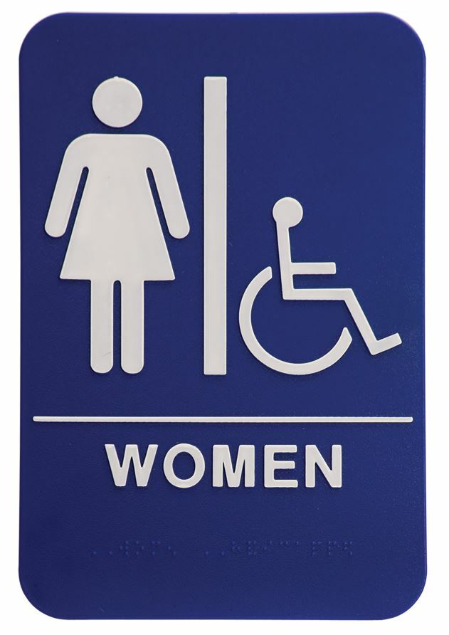ADA Compliant, Restroom Signs, Blue, with Braille text 6&Prime;x9&Prime;