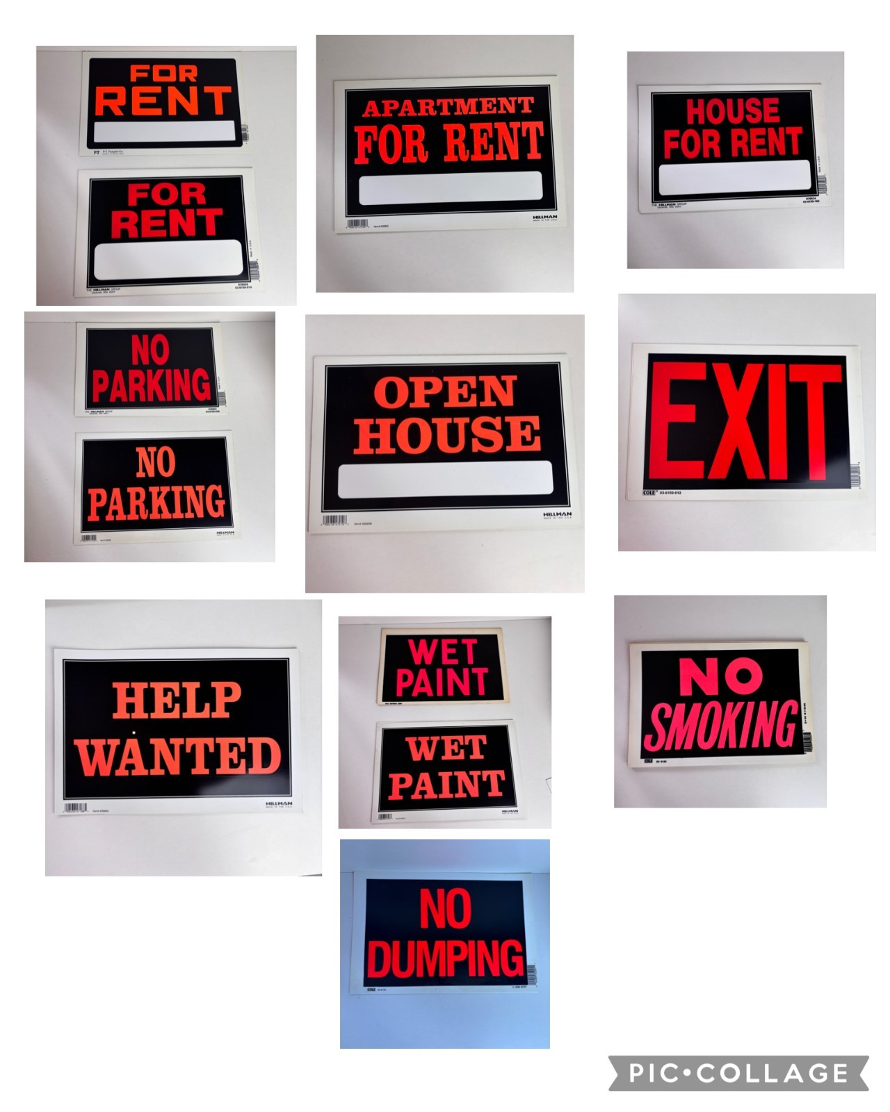 Various Hillman 8 x 11.5&Prime; Plastic Signs: For Rent Apartment, House For Rent..ect