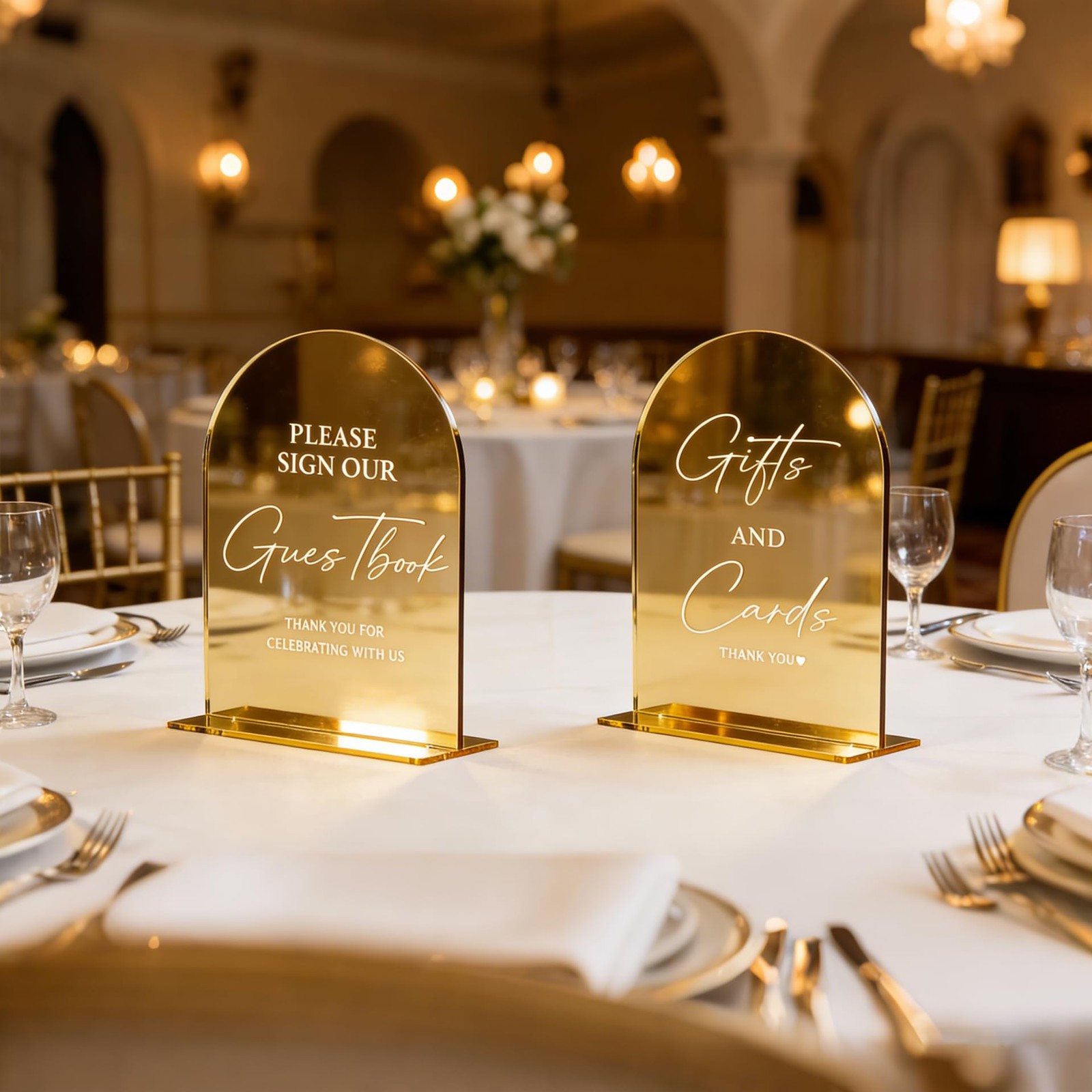 Gold Mirror 5×7 Inch Acrylic Wedding Table Signs Stand Base Reception Decor