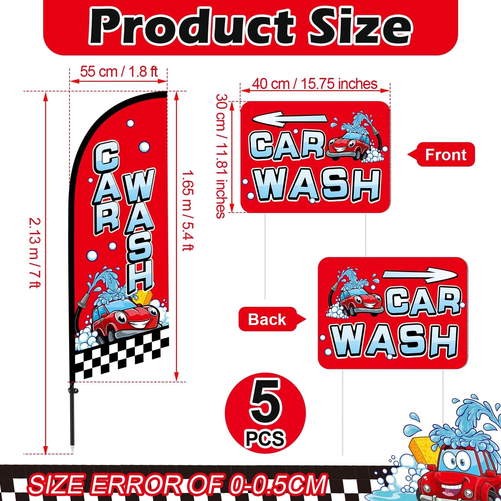 Car Wash Feather Flag Pole Kit Include 7 ft Banner Flag with Poles 5 Pcs Car …