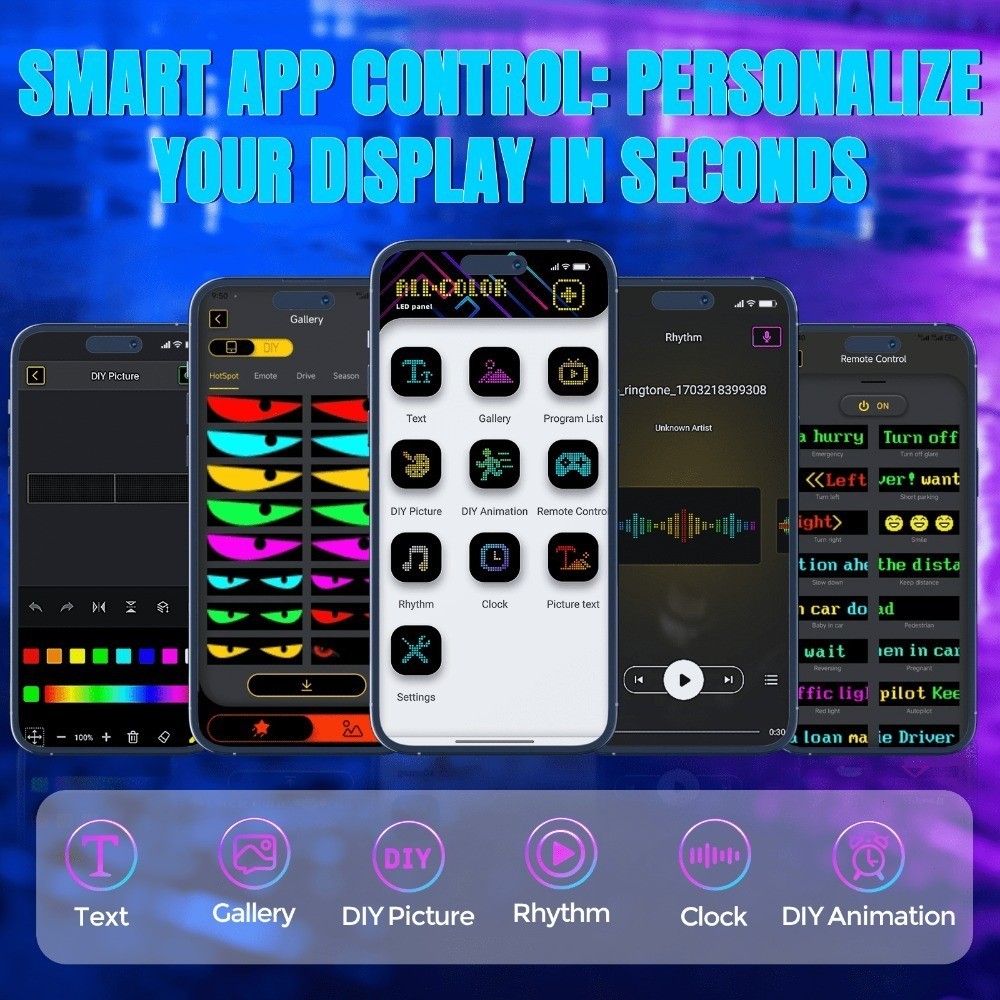 Programmable LED Car Sign Bluetooth APP Control Scrolling Display For Car Decor