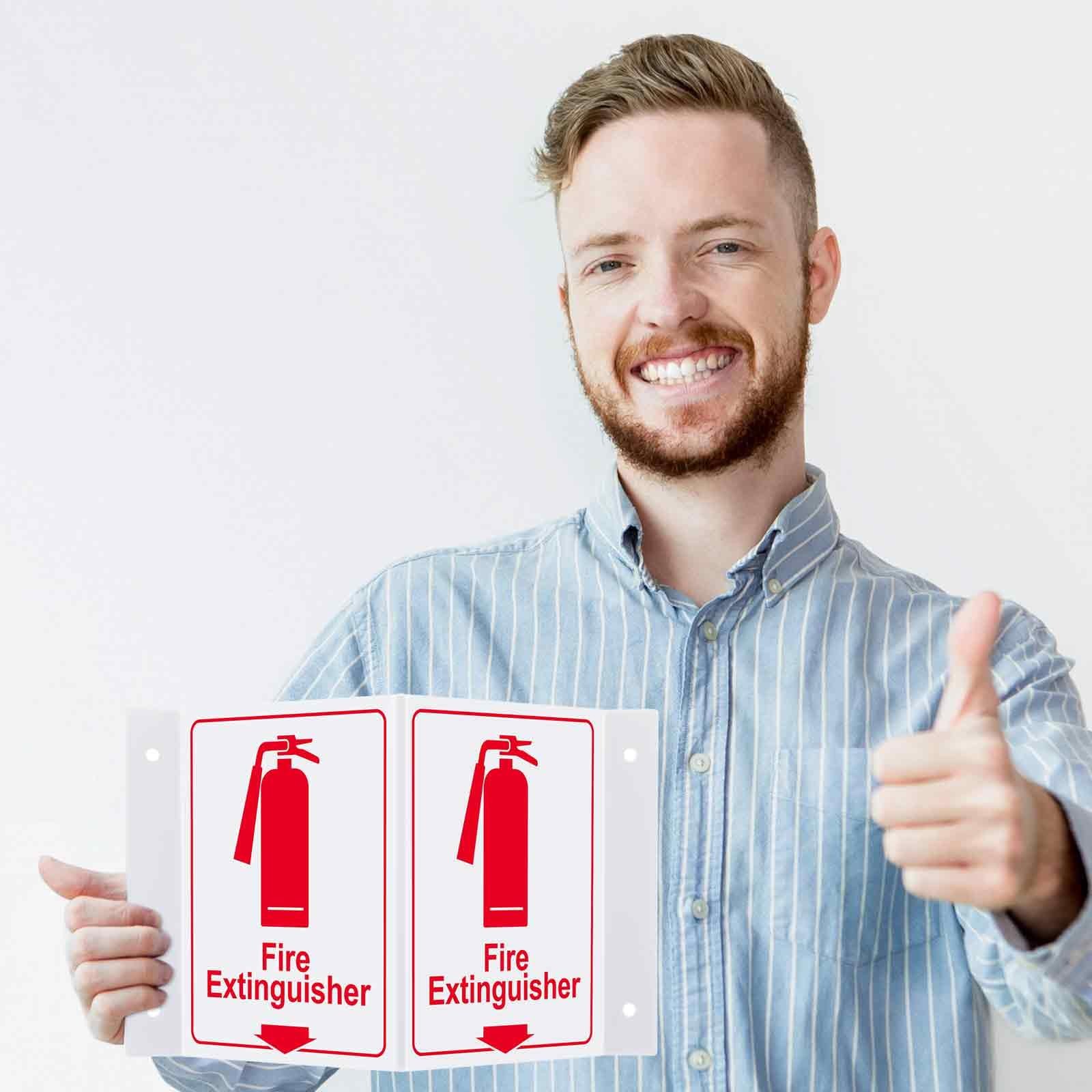 4 Pcs Fire Extinguisher Projecting Sign Glow in The Dark 2 Sided V Shaped Acr…