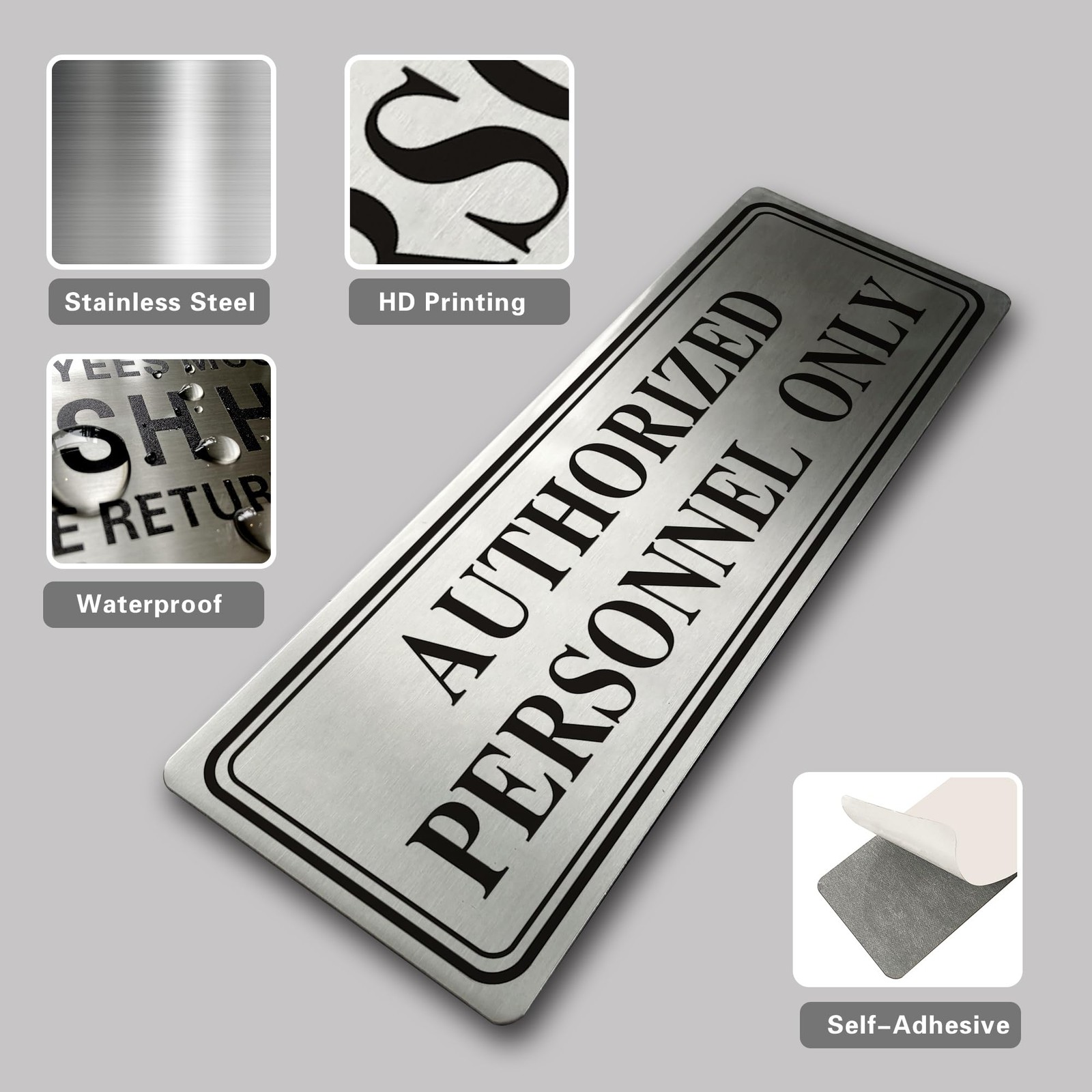 Metal Stainless Steel Authorized Personnel Only Sign 9×3 Inch Door Wall Warning
