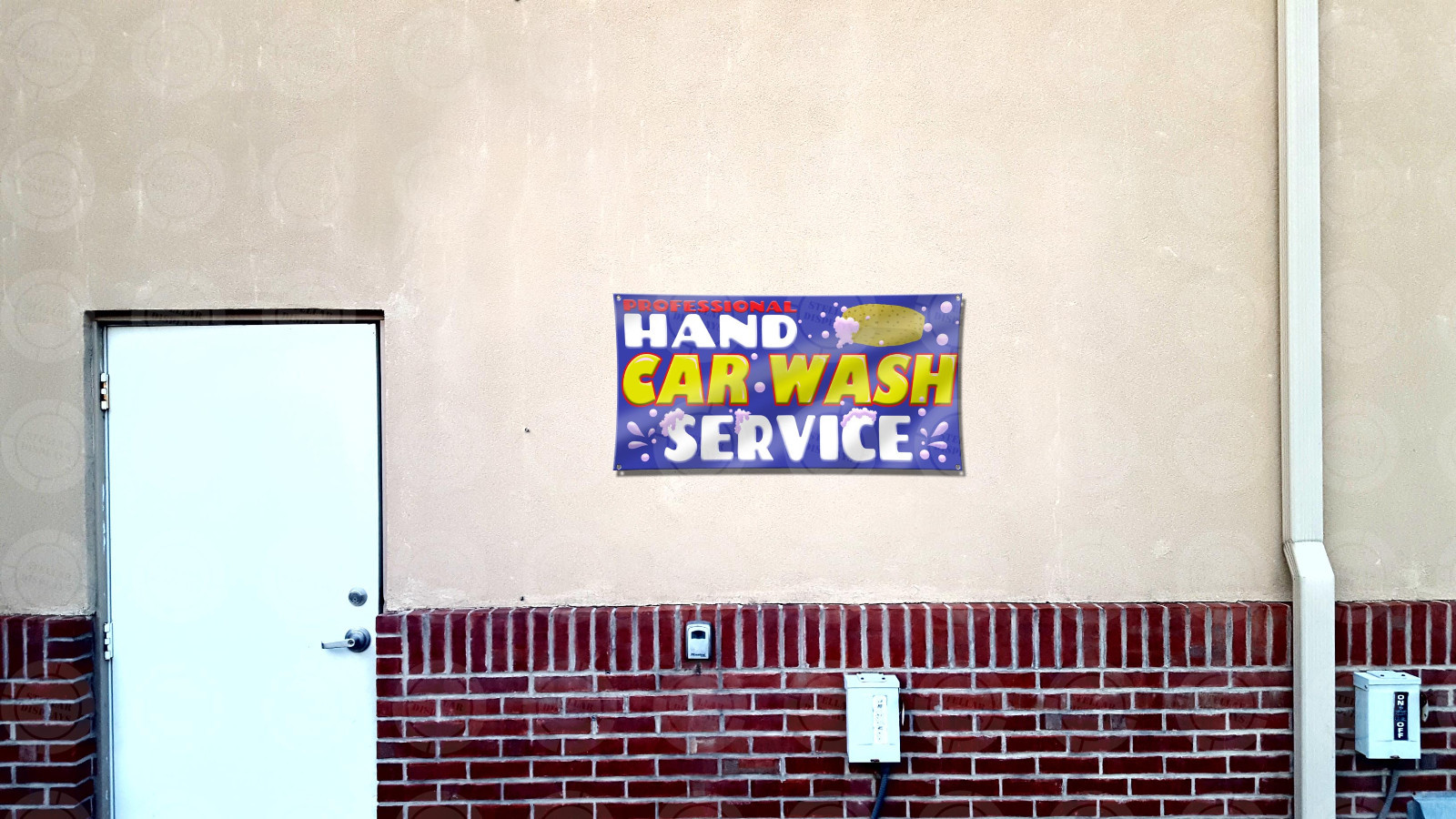 HAND CAR WASH Banner Display Open Auto Shop Sign Suds Sponge Pressure Washer Pro