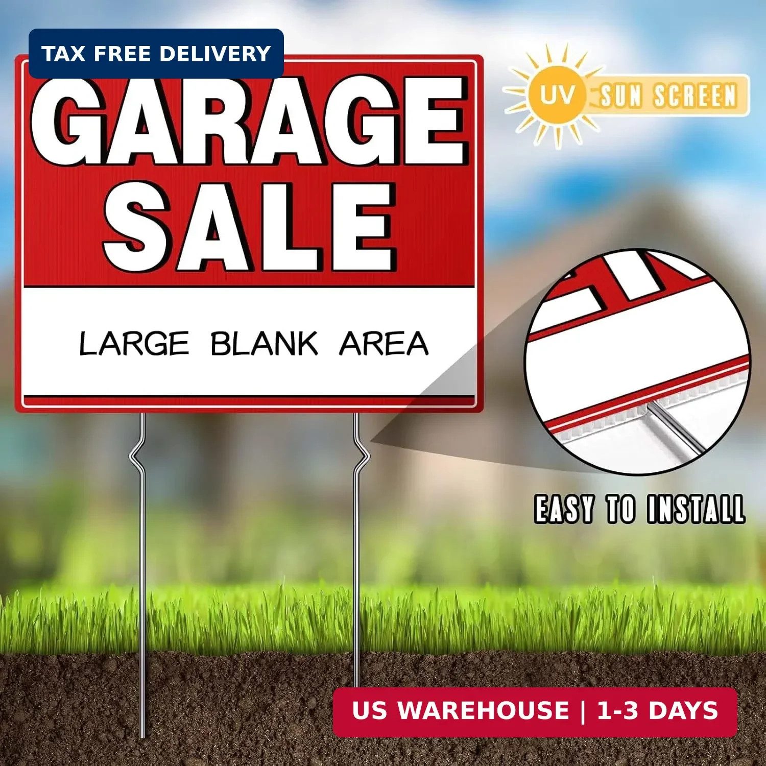 Garage Sale Kit (10 Pcs), 5 Pack Garage Sale Signs with Metal Stakes, 5 Pack Yar