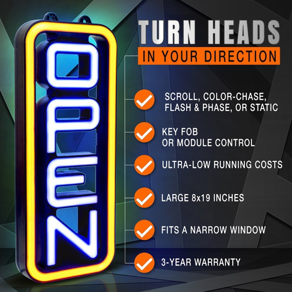 Led Open Sign for Business – Stand Out with 64 Super-Bright Color Combos to Matc