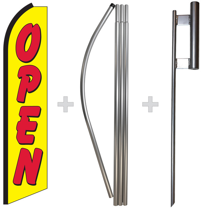 Open Yellow/Red 15&prime; Tall Swooper Flag & Pole Kit Feather Super Bow Banner