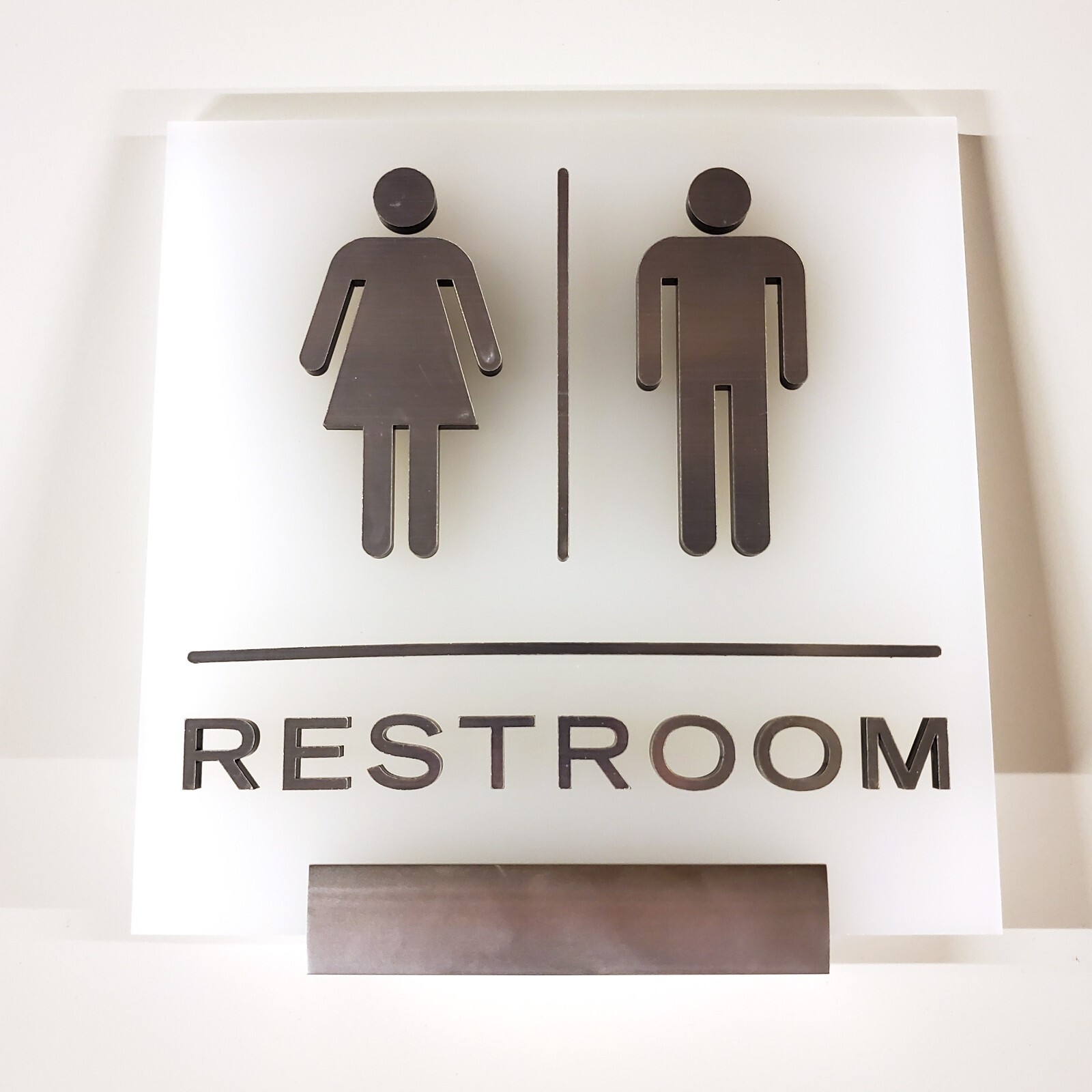 Frosted Acrylic 3D Brushed Chrome Unisex Restroom Sign 8×8&Prime; w/Mount MADE IN USA!