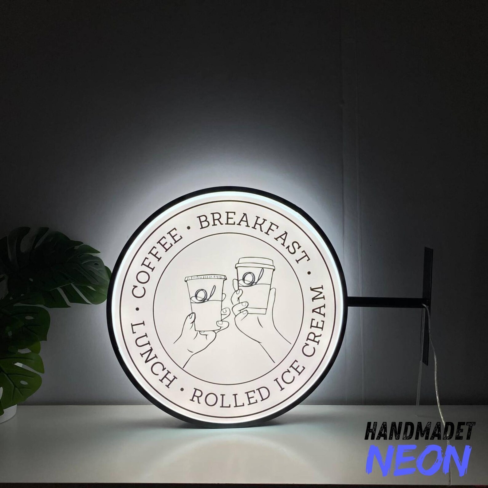 LED Light Box Sign – Double-Sided Round Acrylic Metal Storefront Sign Outdoor