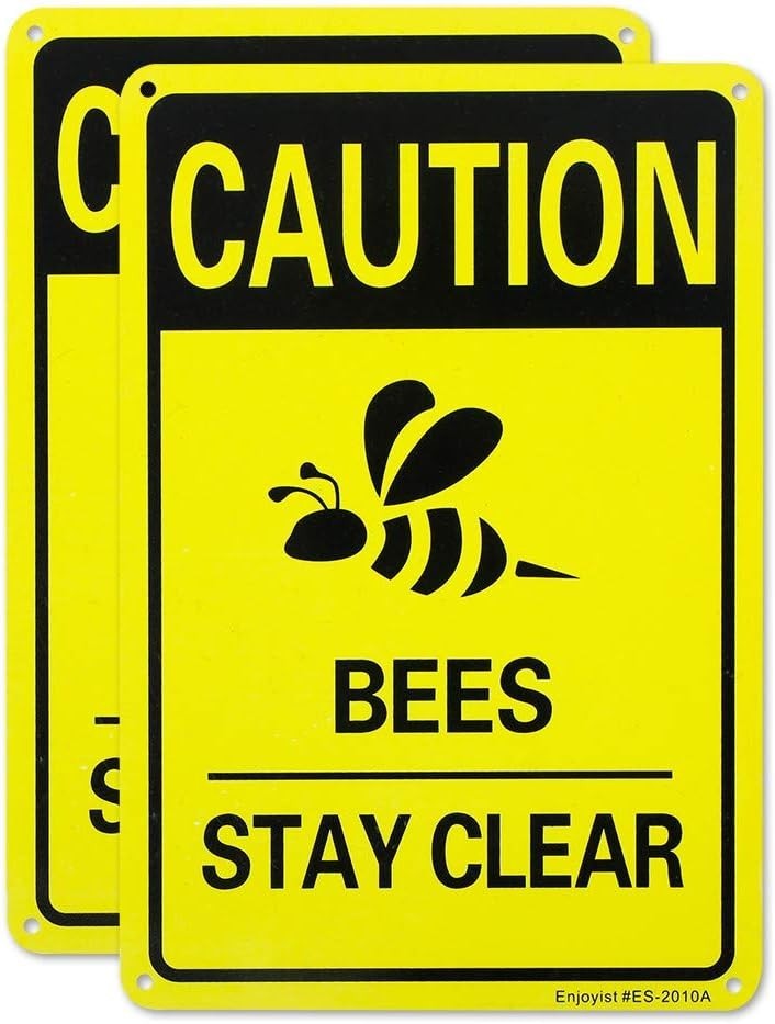 2 Pack Caution Bees Stay Clear Sign, 10&Prime;x 7&Prime; .04&Prime; Aluminum Reflective Sign Rust