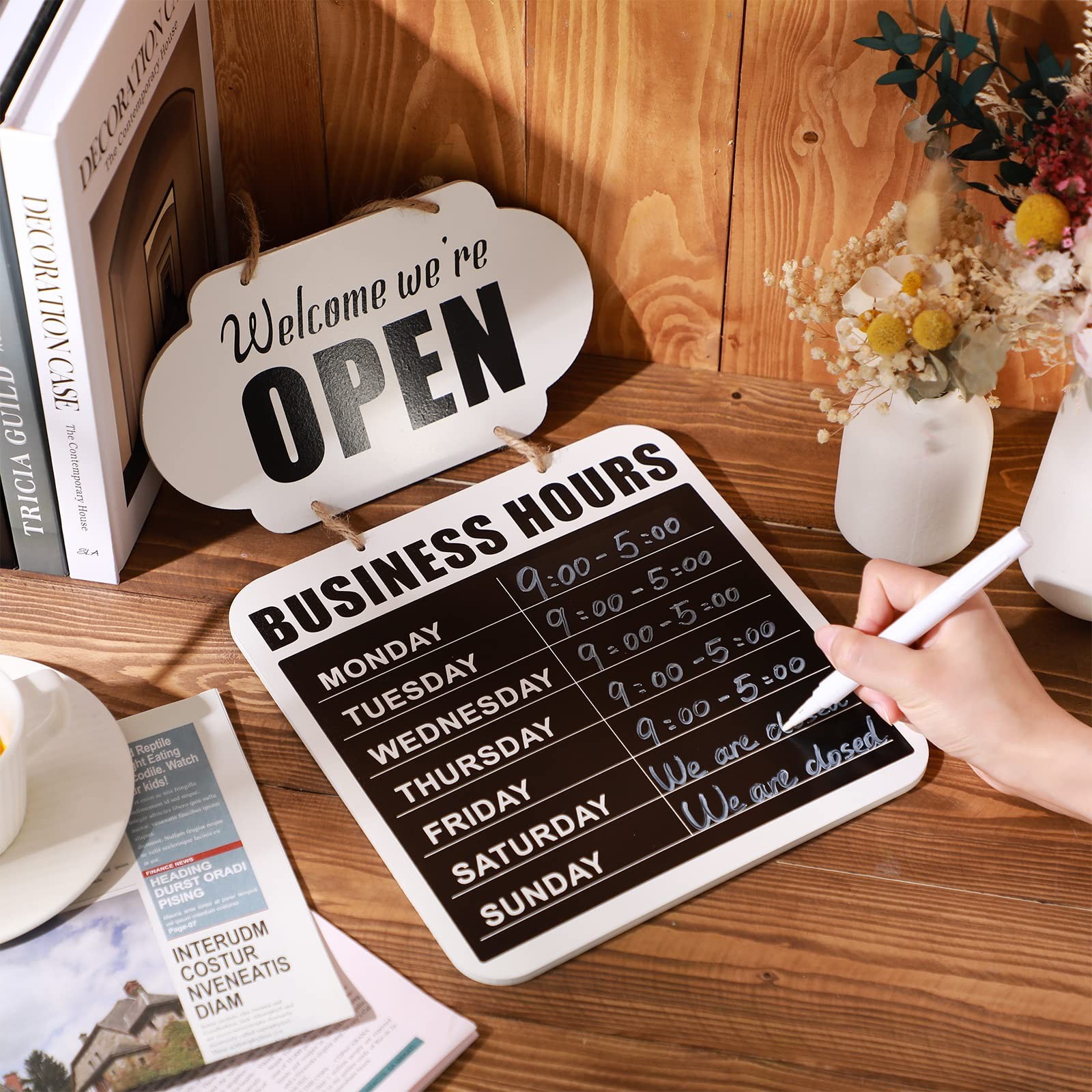 Business Hours Hanging Chalkboard Open Closed Sign Wooden Welcome Chalk Boards