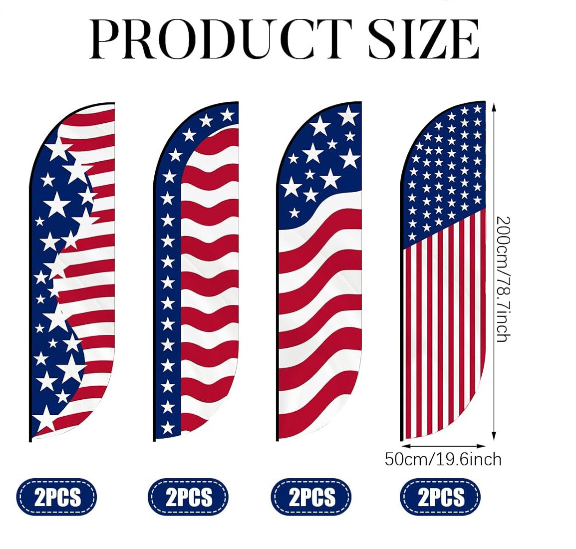 2 USA Feather Flag 4th of July American Stars Stripes for Independence Day Decor
