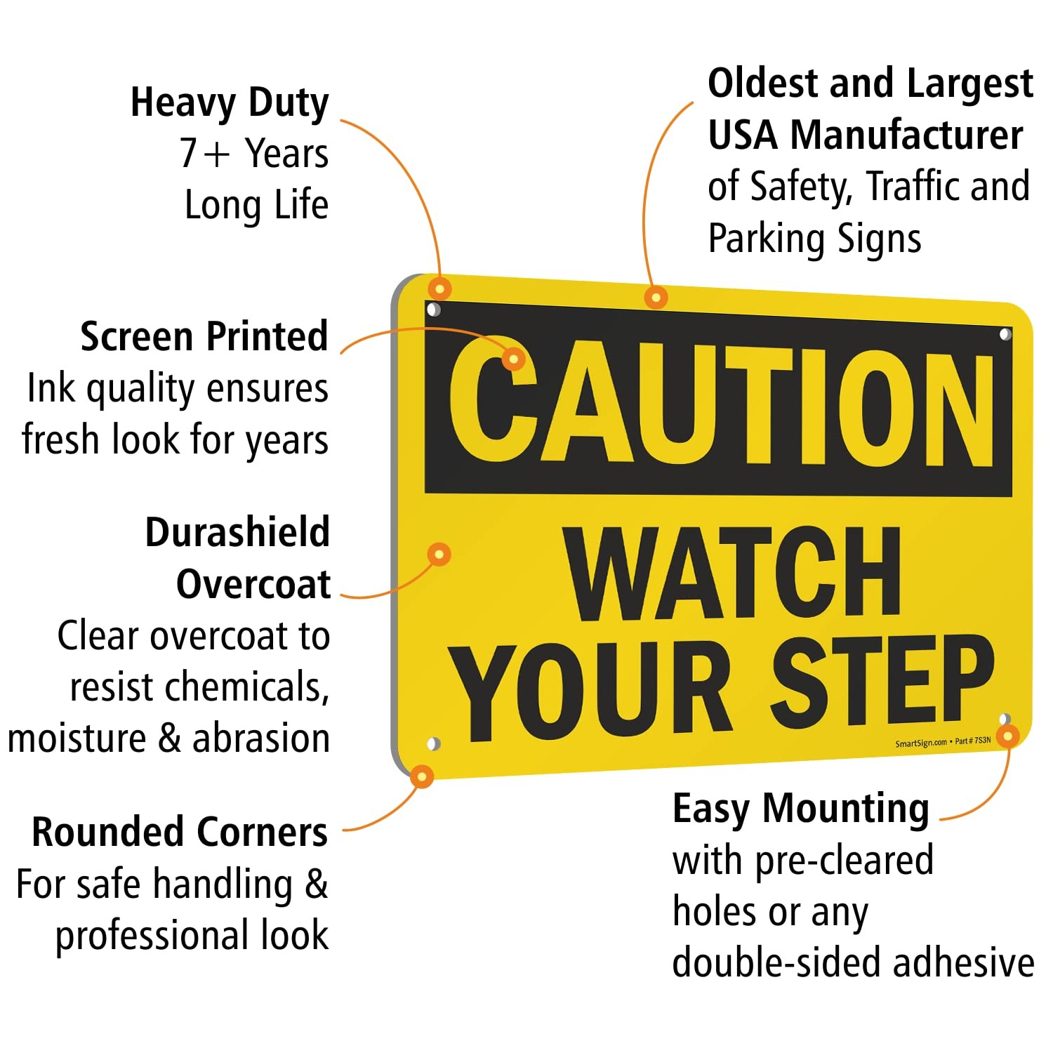 7×10 Inch Aluminum Caution Watch Your Step Hazard Warning Safety Metal Sign